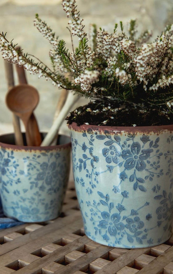 Pot With Blue Floral Pattern