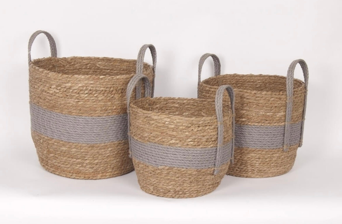 Grey Handles Straw Baskets