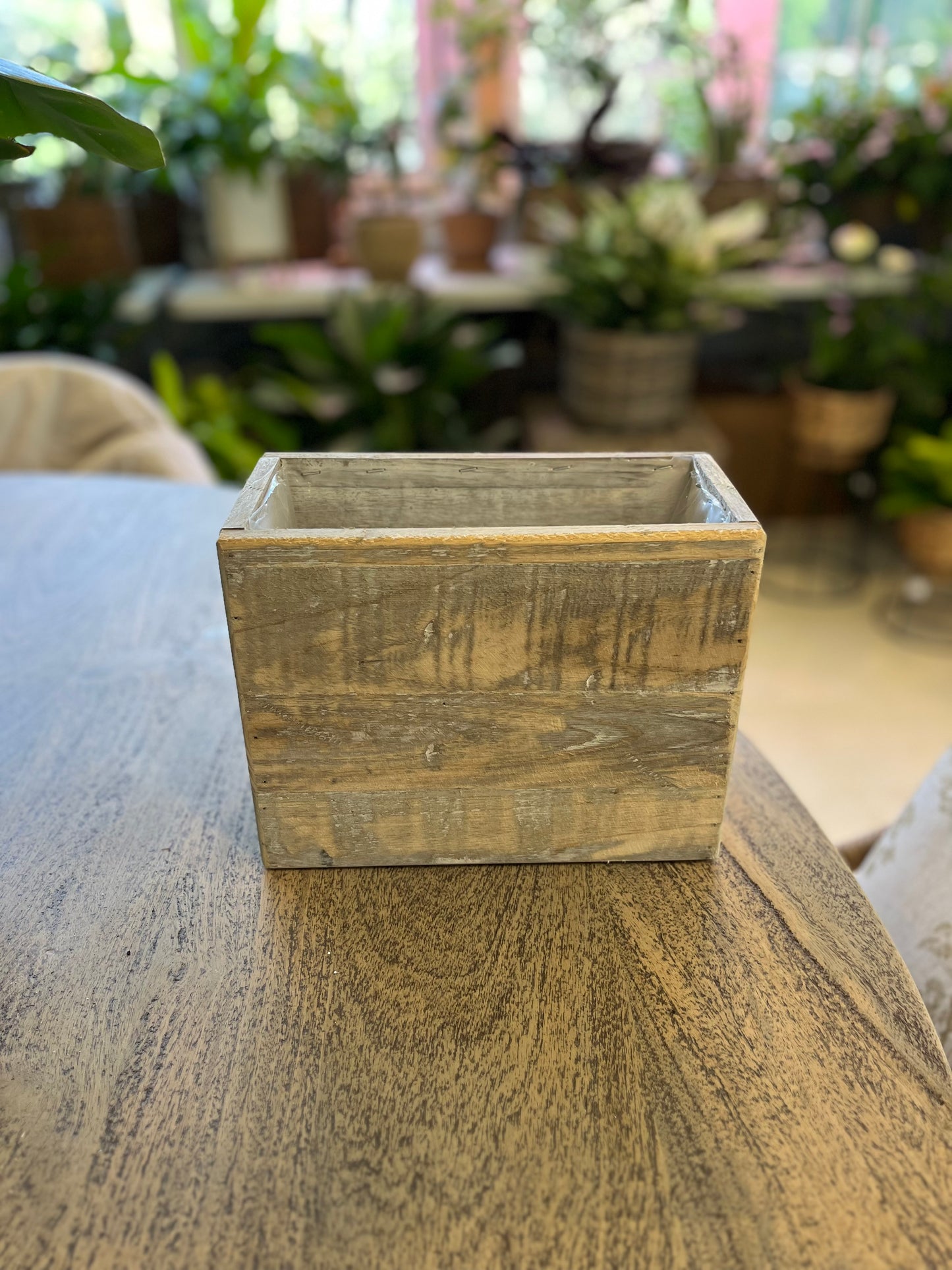 Rectangle Lined Wooden Pot Whitewashed