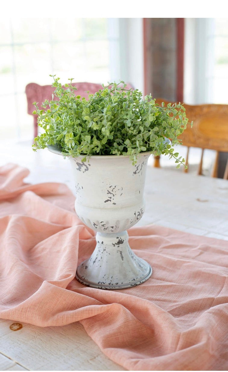 Medium Metal Fluted Vase Antique White