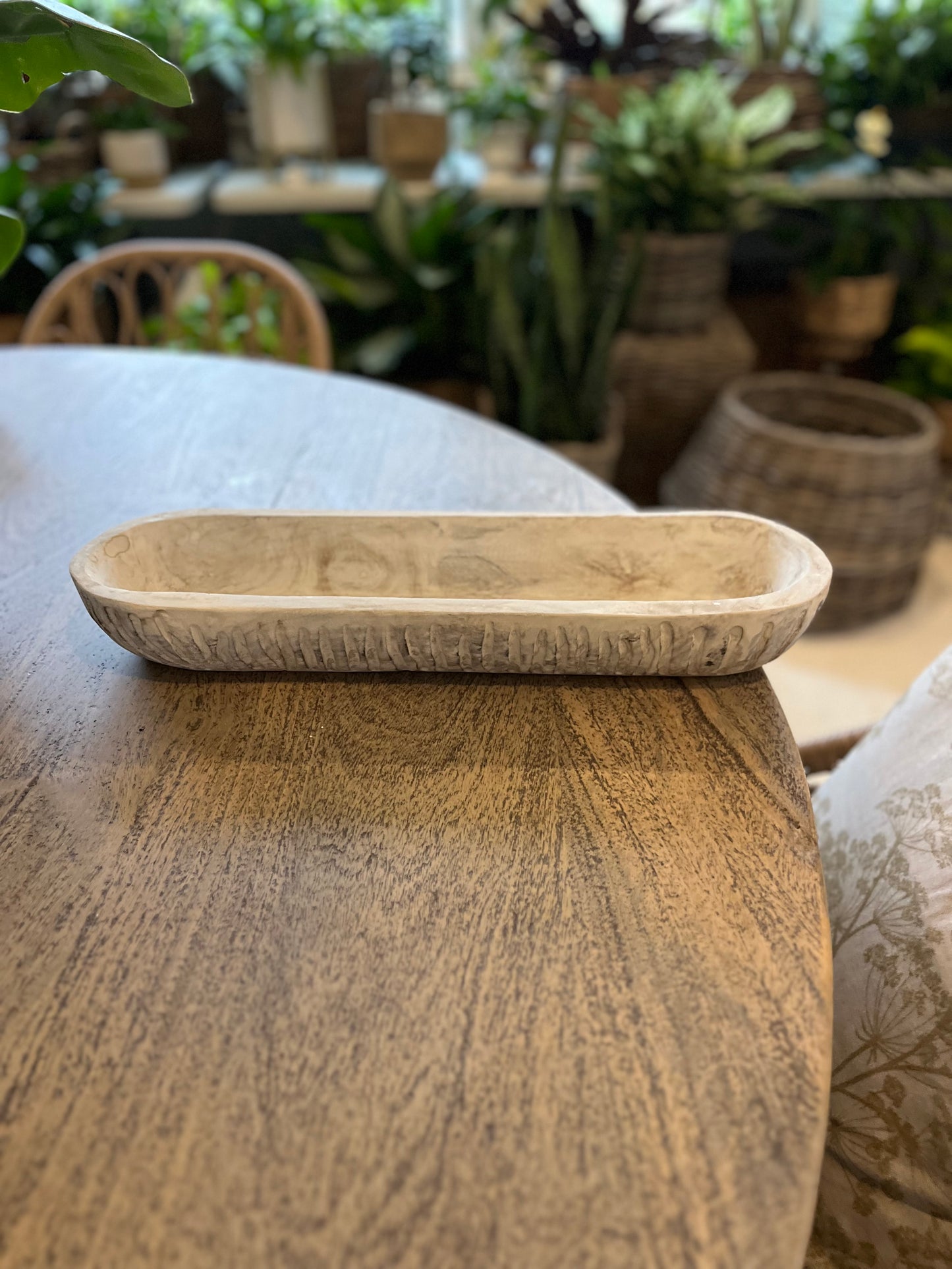 Wooden Oval Tray White Washed