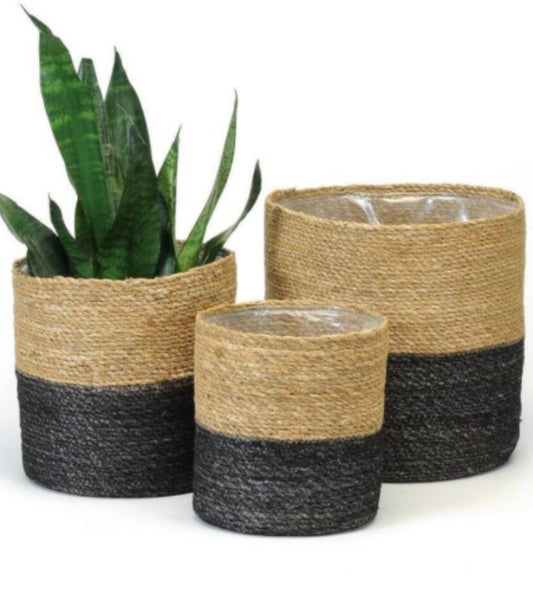 Black/Natural Seagrass Plant Basket