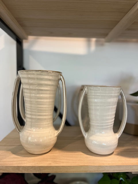 Off White 2 Handle Small Vase