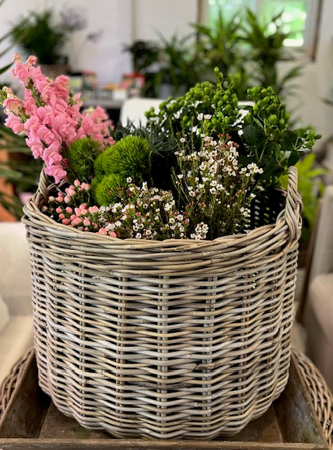 Large Round Rattan Basket with Handles