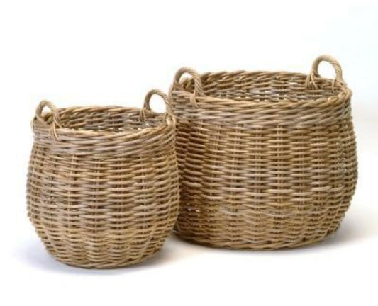 Large Round Rattan Basket with Handles