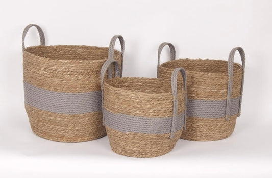 Grey Handles Straw Baskets