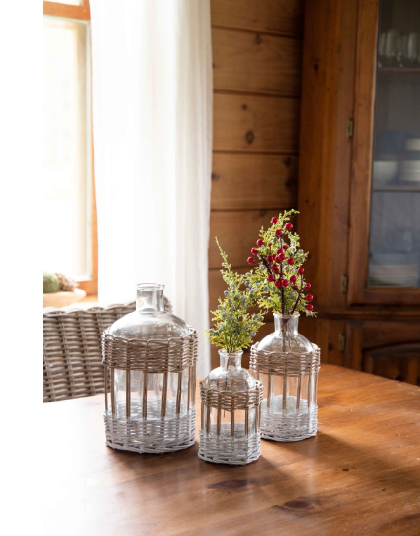 Glass Bottle with Open Weave