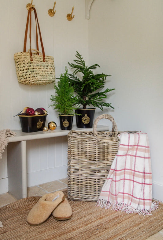 Tall Rectangular Grey Rattan Basket with Handles