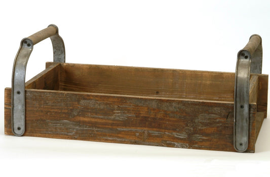 Wood Tray With Tall Galvanized Handles