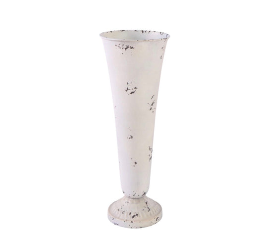 Tall  & Medium Metal Vase Antique White