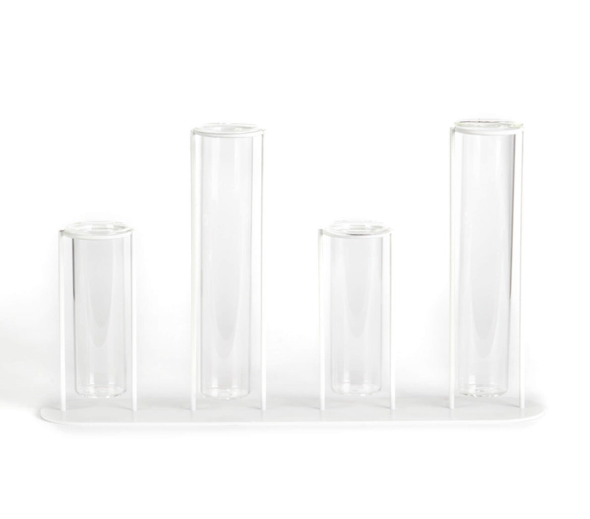 White Iron Stand With 4 Tube Vases