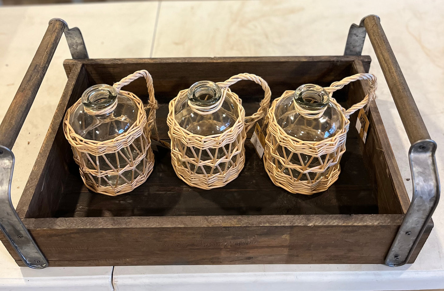 Wood Tray with Galvanized Handles