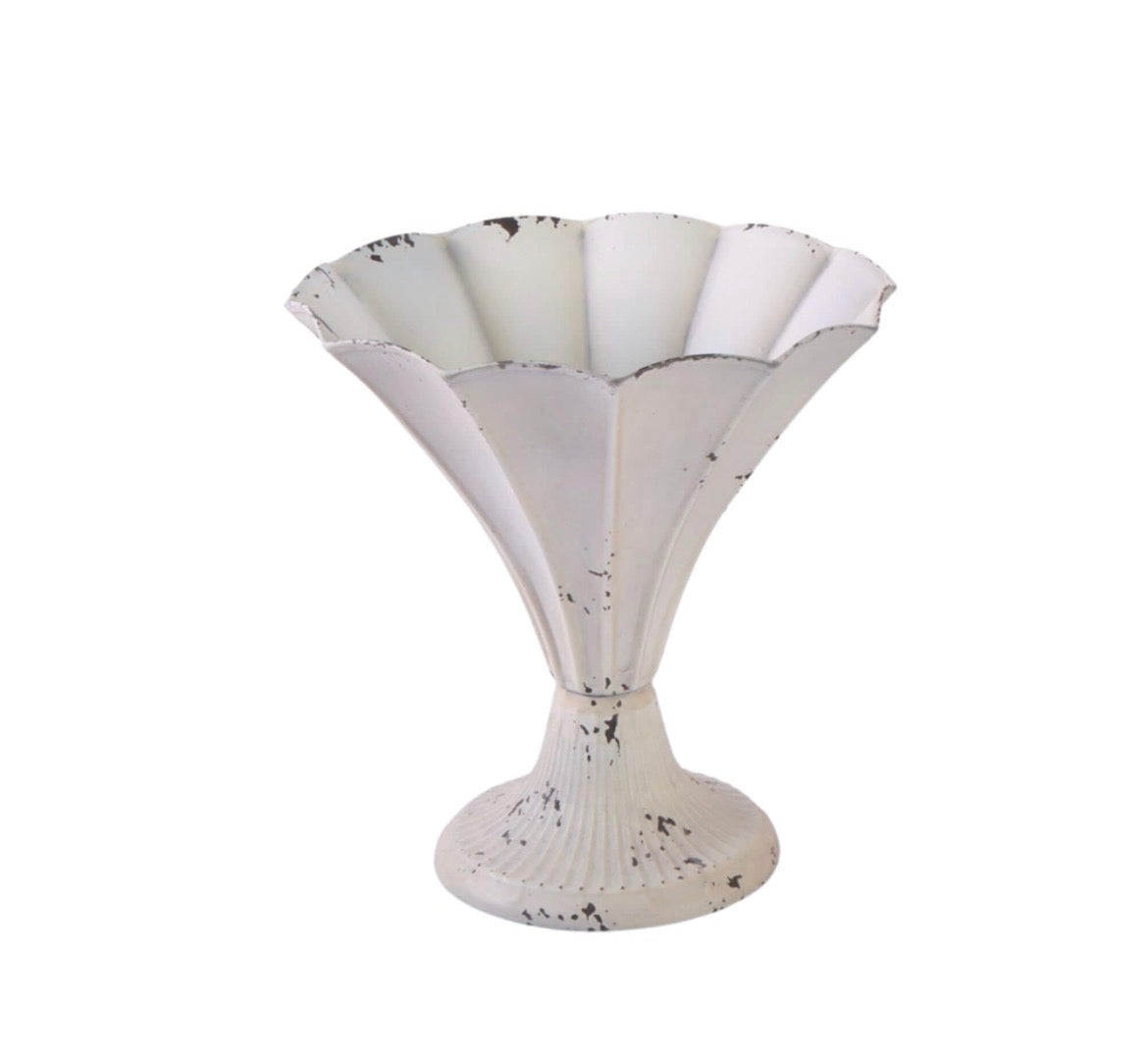 Medium Metal Fluted Vase Antique White