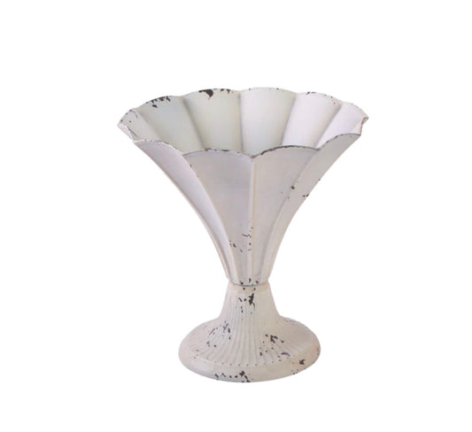 Medium Metal Fluted Vase Antique White