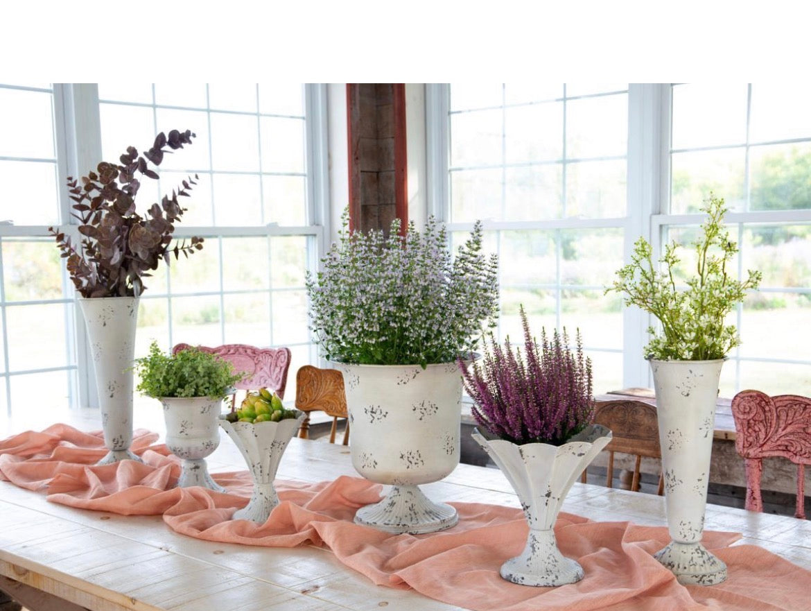 Metal Urn Antique White