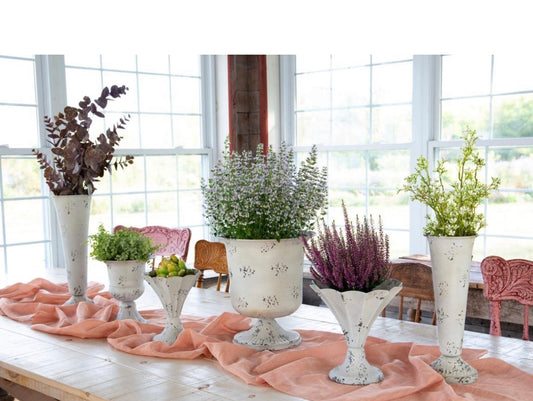 Metal Urn Antique White