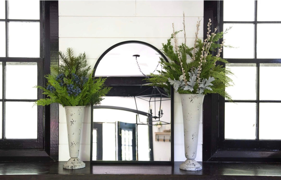 Tall  & Medium Metal Vase Antique White