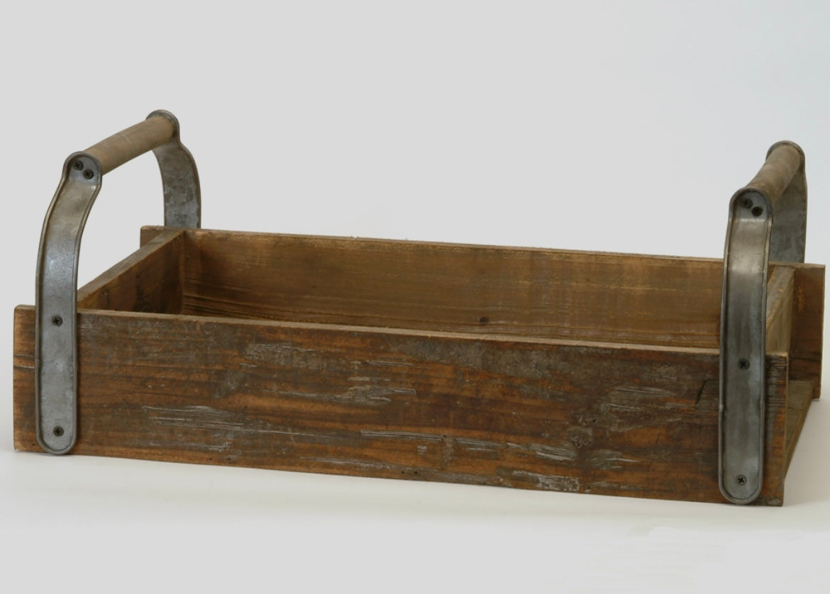 Wood Tray with Galvanized Handles