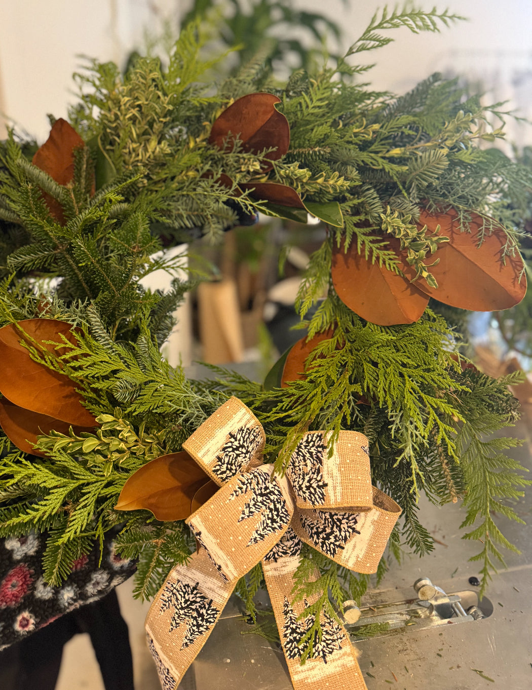 Fresh Greenery Winter Wreath with Ribbon